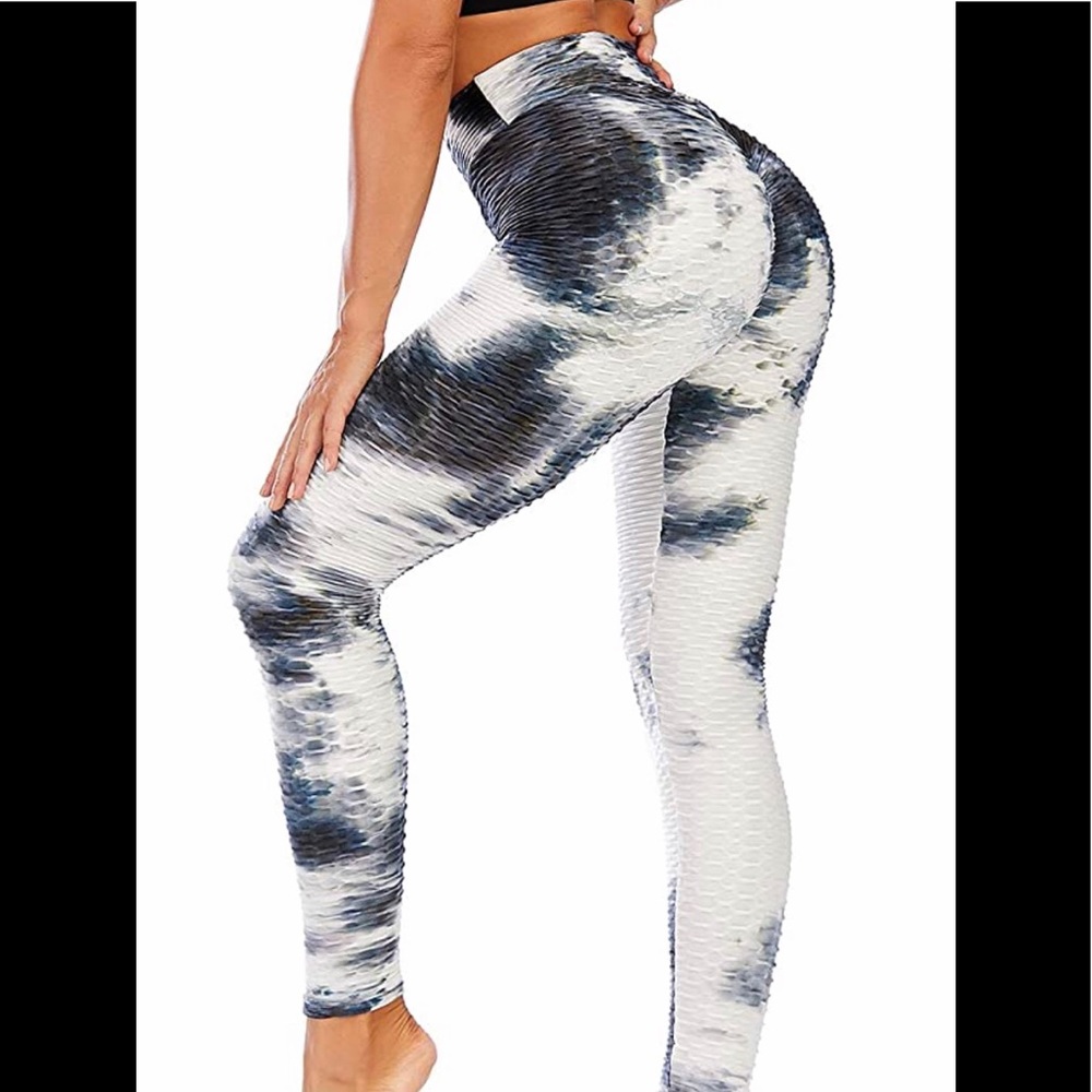 White and blue High Waisted Butt lifting leggings